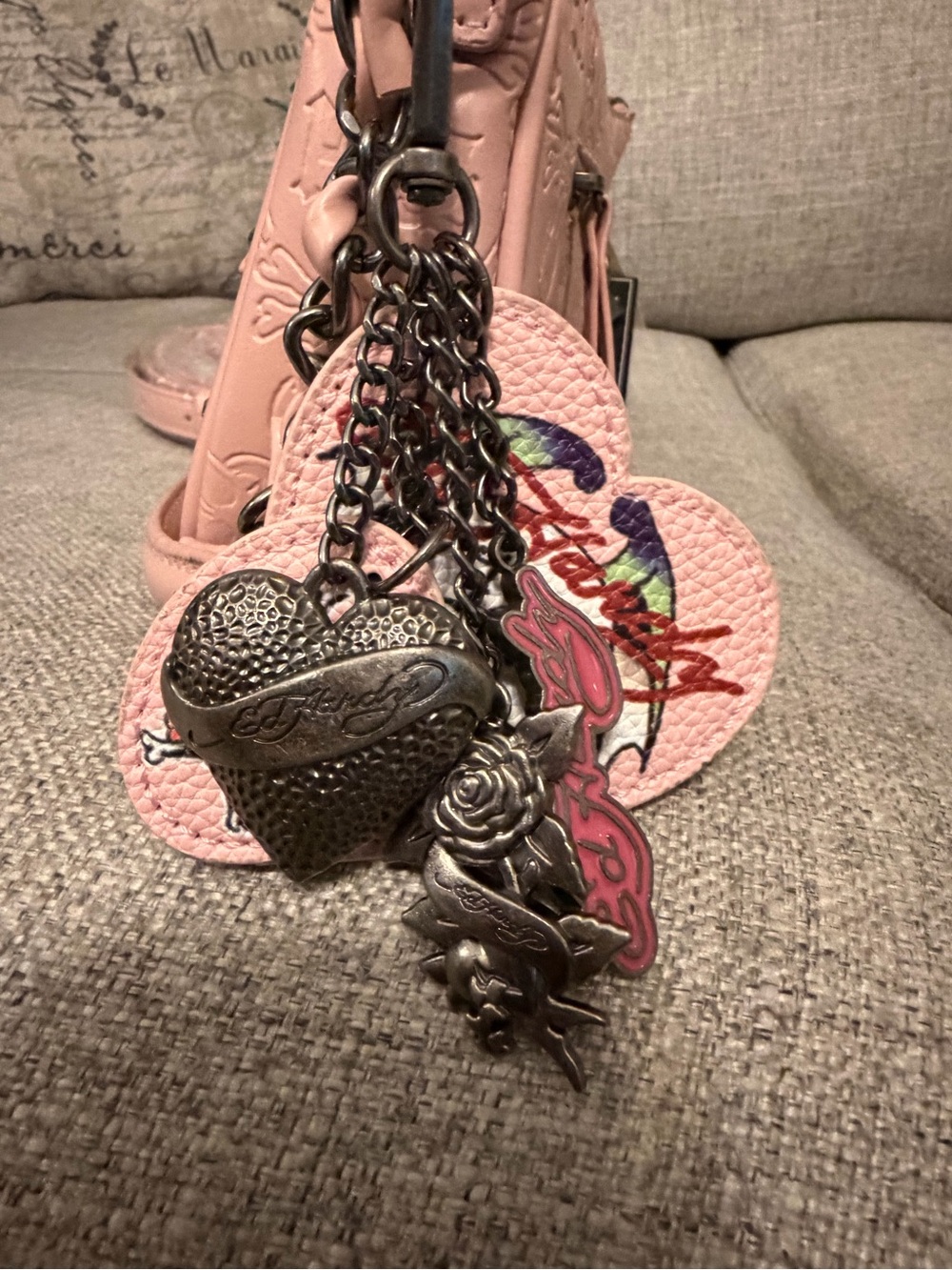 Ed Hardy Pink Rhinestone Crossbody with Charm Accents - Picture 4 of 5